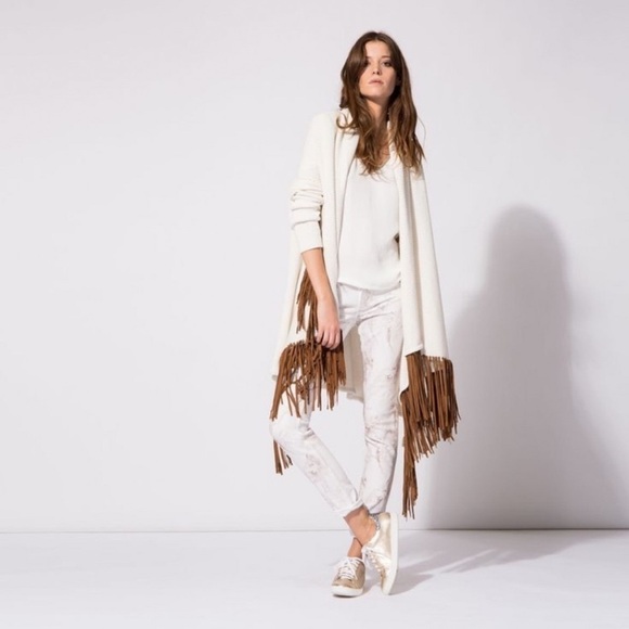 Maje Sweaters - Maje Mexico Suede Fringe Cardigan Sweater M